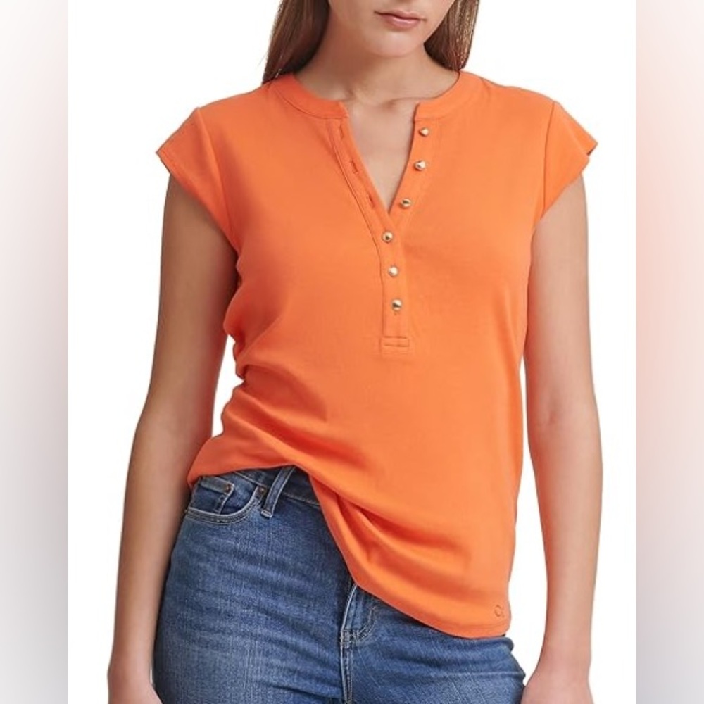 Calvin Klein Orange Cap Sleeve Henley Sz. XL